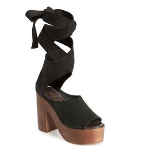 Free People "touch the sky" Wrap Platform Clog- Black Suede - 36 EU / 6 US